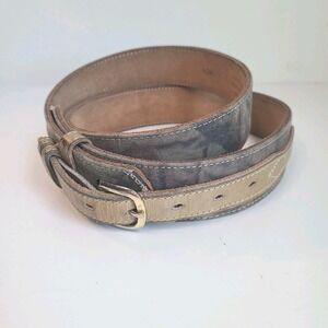 Cotton Twill Camouflage Belt Split Cowhide Lined Mens Size 38 Silver  Buckle USA